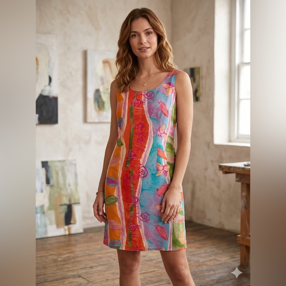 Vintage tropical geometric retro colorful mini dress resort artistic size 6